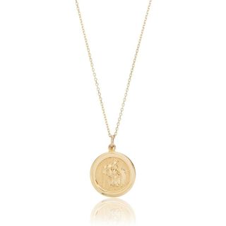 Lily & Roo + Solid Gold Small Round St Christopher Medallion Necklace