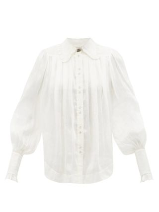 Aje + Idealist pleated linen-blend blouse