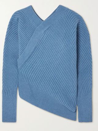 Lvir + Unbalance asymmetric ribbed merino wool and cashmere-blend sweater