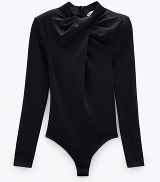 Zara + Bodysuit With Shoulder Pads and a Knot