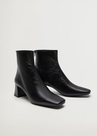 Mango + Squared Toe Leather Ankle Boots