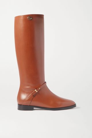 Gucci + Rosie Logo-Embellished Leather Knee Boots