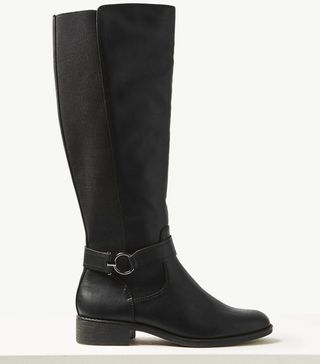 M&S Collection + Elastic Block Heel Knee High Boots