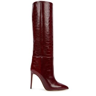 Paris Texas + 105 Burgundy Crocodile-Effect Leather Knee-High Boots