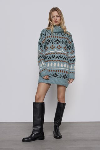 Zara + Oversized Knit Jacquard Sweater