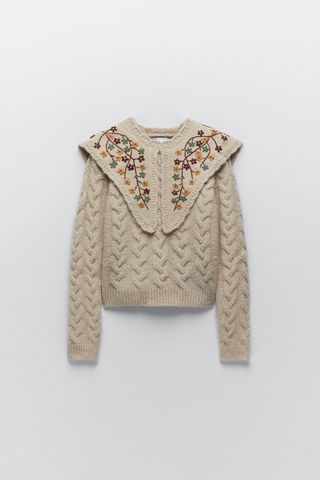 Zara + Embroidered Knit Sweater