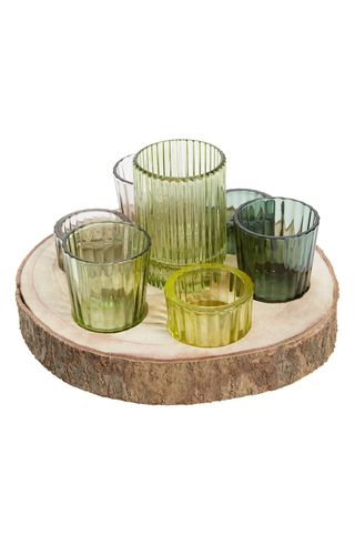 Creative CO-OP + Paulownia Wood Tray & Votives Set