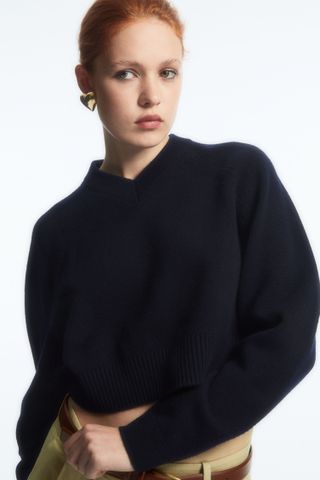 Cos + Cropped V-Neck Wool Sweater