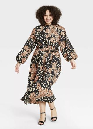 Who What Wear Collection + Paisely Print Balloon Long Sleeve Kaftan Dress
