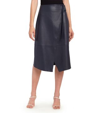 Norr + Alba Leather Wrap Midi Skirt