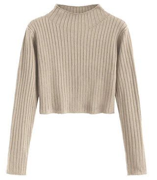 Dezzal + Mock Neck Long Sleeve Ribbed Knit Pullover Crop Sweater