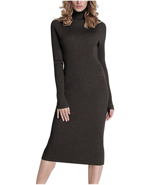 Rocorose + Turtleneck Ribbed Elbow Long Sleeve Knitted Sweater Dress