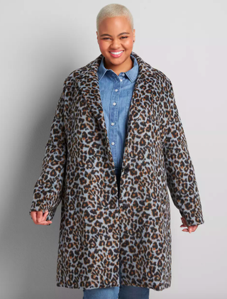 Lane Bryant + Faux-Wool Leopard Print Coat