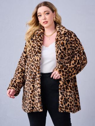 Shein + Plus Leopard Button Up Coat