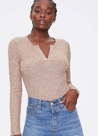 Forever 21 + Ribbed Knit Long-Sleeve Bodysuit