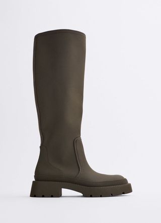 Zara + Low Heel Rubberized Boots