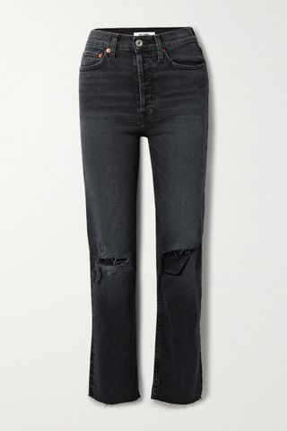 RE/DONE + 70s Stove Pipe Cropped Distressed High-Rise Straight-Leg Jeans