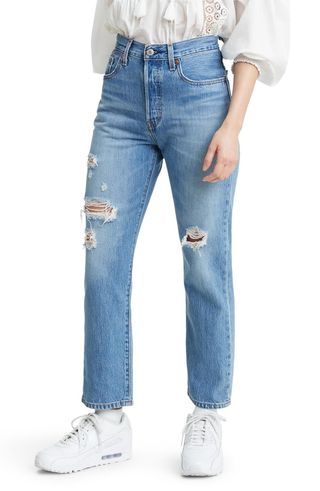 Levi'S® + 501 Ripped High Waist Crop Straight Leg Jeans