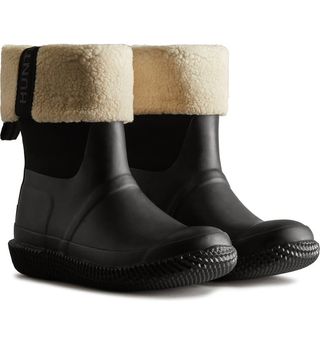 Hunter + Roll Top Webbing Faux Shearling Lined Boot