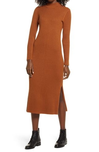 Charles Henry + Long Sleeve Mock Neck Sweater Dress