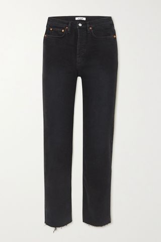 Re/Done + Stove Pipe Cropped Distressed High-Rise Straight-Leg Jeans