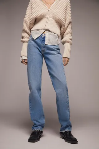 Zara + Mid-Rise Straight Leg Full Length Jeans