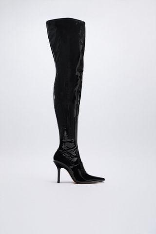 Zara + High Shaft Heeled Patent Finish Boots