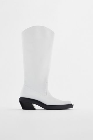 Zara + Cowboy Heel Tall Leather Boots