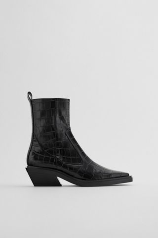 Zara + Animal Print Cowboy Heeled Ankle Boots Trf