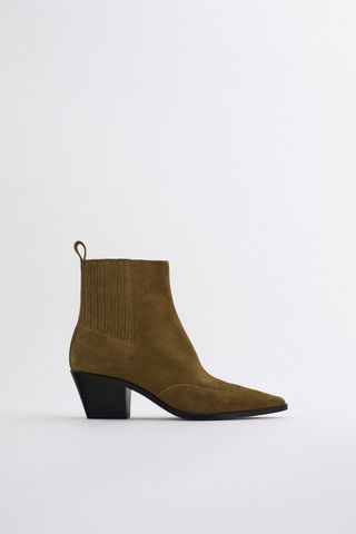 Zara + Split Leather Heeled Cowboy Ankle Boots