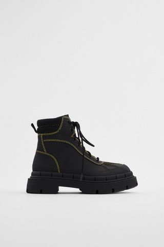 Zara + Low Heel Rubberized Ankle Boots With Topstitching