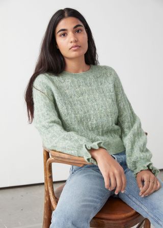 & Other Stories + Alpaca Blend Ruffled Cable Knit Sweater