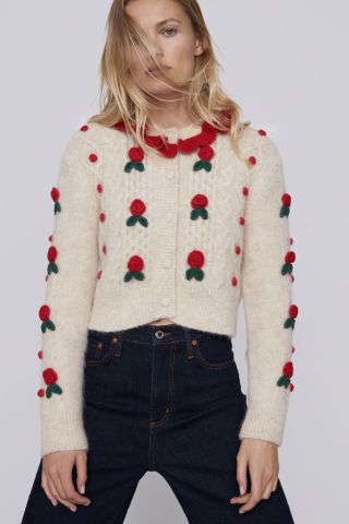 Zara + Cardigan With Floral Details