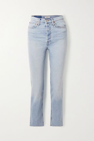 Re/Done + Caro Daur + Cropped Frayed High-Rise Slim-Leg Jeans