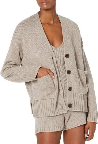 The Drop + Brigitte Chunky Button Front Pocket Ribbed Cardigan