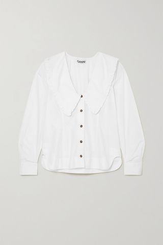 Ganni + Ruffled Organic Cotton-Poplin Shirt