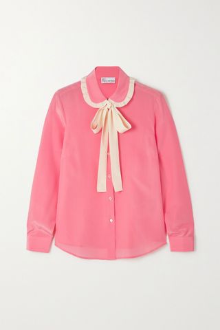 RedValentino + Pussy-Bow Ruffled Silk Crepe De Chine Blouse