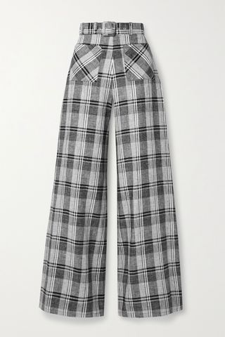 Miguelina + Rita Belted Checked Linen Wide-Leg Pants