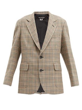 Junya Watanabe + Single-Breasted Elbow-Patch Checked Tweed Blazer