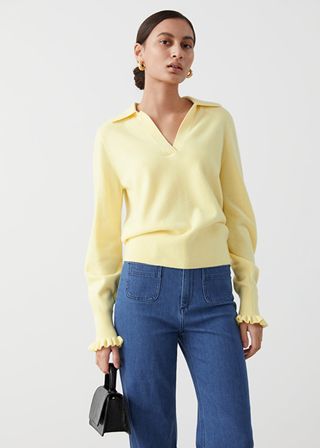 & Other Stories + Ruffled Wool Knit Polo Sweater