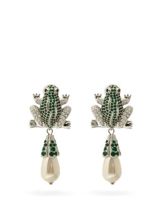 Shrimps + Froggie Crystal and Faux-Pearl Drop Clip Earrings