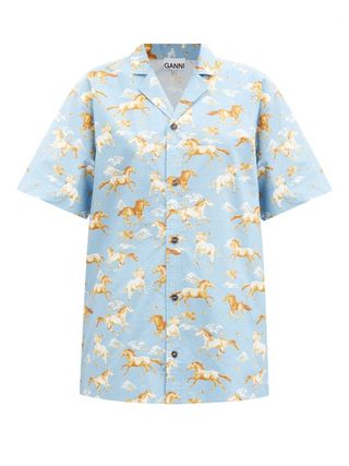 Ganni + Horse-Print Cotton Shirt