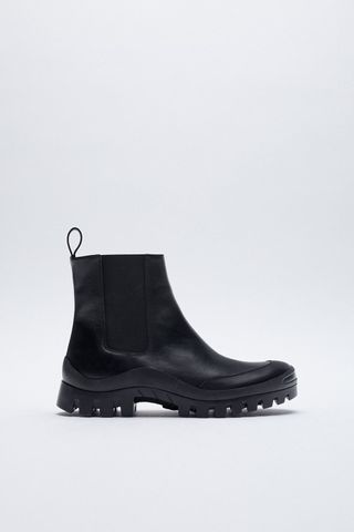 Zara + Low Heel Vibram Sole Leather Ankle Boots