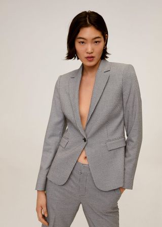 Mango + Houndstooth Wool-Blend Blazer