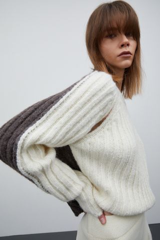 Sourceunknown + Cut-Out Bicolor Ribbed Sweater