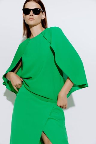 Zara + Asymmetric Cape Sleeve Blouse