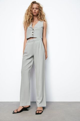 Zara + Full-Length Linen-Blend Trousers
