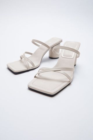 Zara + Leather High-Heel Sandals with Square Toes
