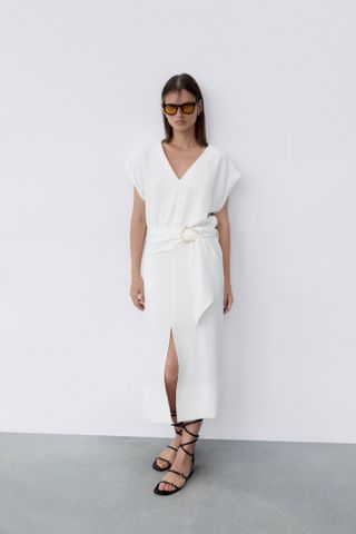 Zara + Midi Dress With Belted Buckle