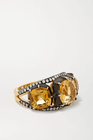 Fred Leighton + Collection Sterling Silver-Topped 18-Karat Gold, Citrine and Diamond Ring